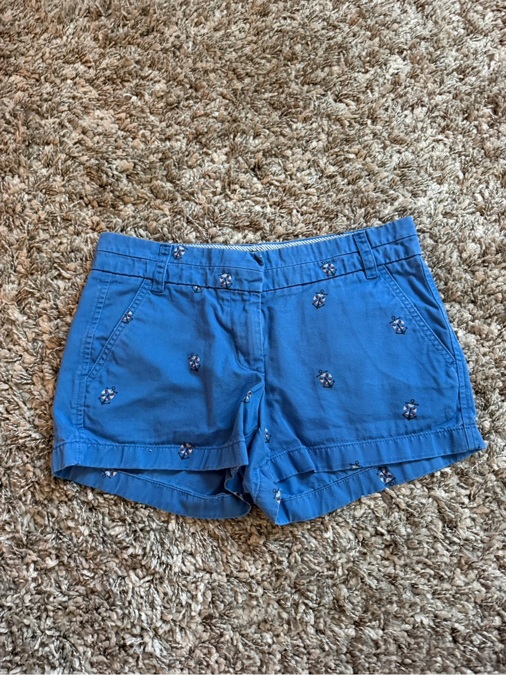 J. Crew Blue Embroidered High-Waist Cotton Shorts